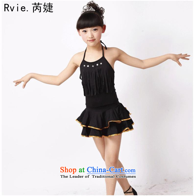 The new children's dance girls Latin will girls dresses game costumes dance piece on services black?150cm
