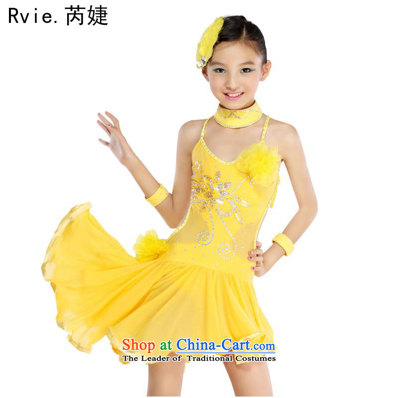 2015 new children's Latin American Dance serving girls gauze light drill black yellow Latin dance show black skirt 110cm, and involved (rvie.) , , , shopping on the Internet