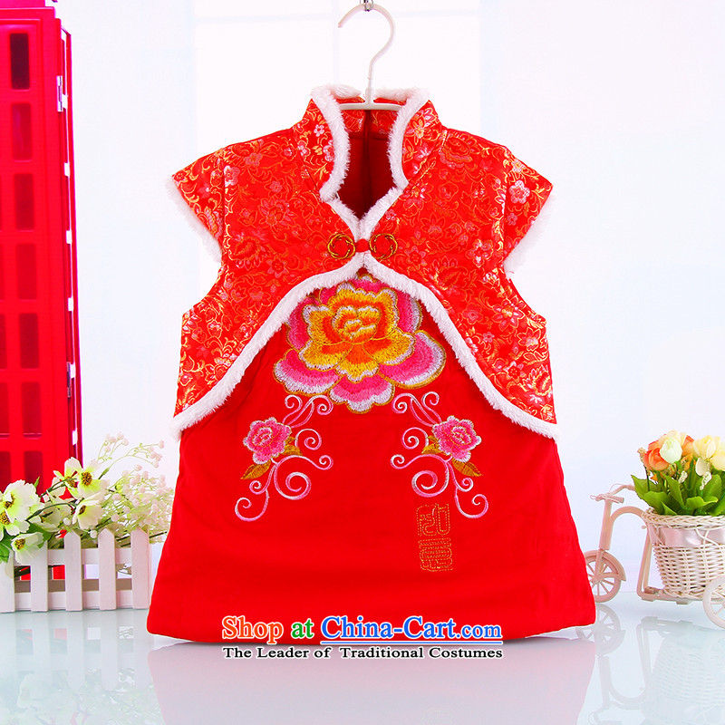 The baby girl winter outdoor warm thick kids cheongsam Tang dynasty girls spend the winter cheongsam dress suit the new year pure cotton red110_110_