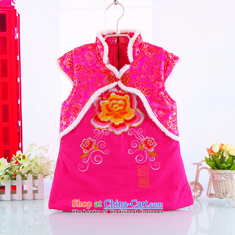 The baby girl winter outdoor warm thick kids cheongsam Tang dynasty girls spend the winter cheongsam dress suit the new year pure cotton red point of rabbit.... 110(110), shopping on the Internet