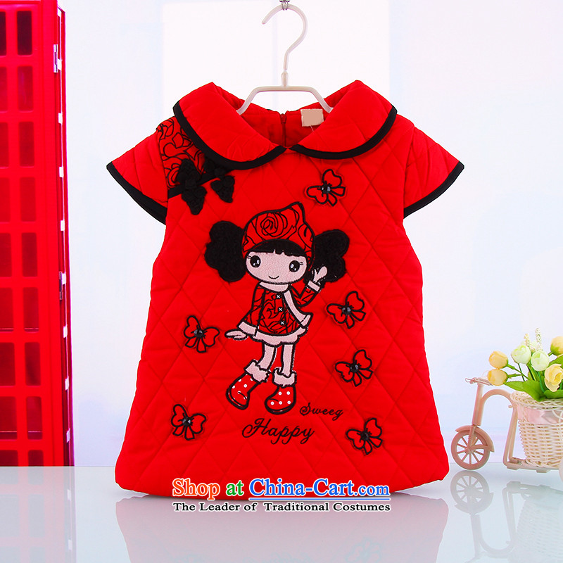 The new winter girls warm thick Tang dynasty qipao female New Year festive goodies qipao baby Tang dynasty cartoon dress with red 80_80_
