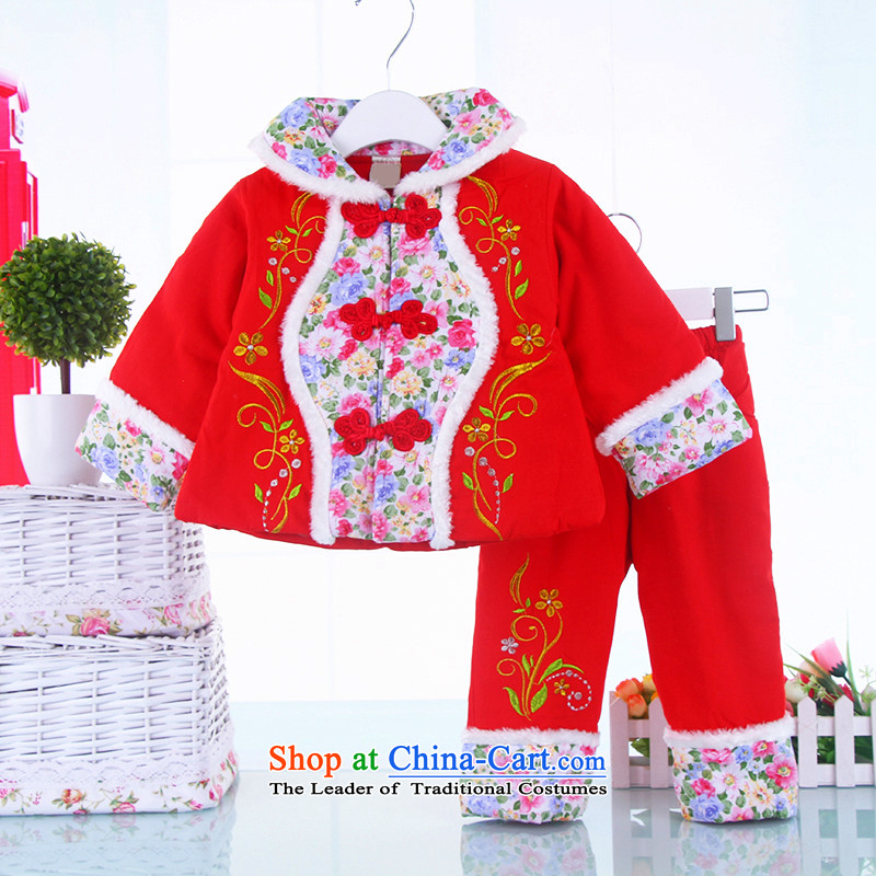 New Women's baby Tang dynasty infant winter coat winter female children's wear thick winter jackets with infant children with New Year Tang Gown + Bonfrere looked as casual male children's wear cotton red Kit?80
