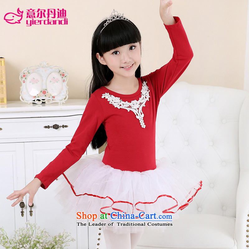 Intended for children dance dandi serving girls of autumn and winter long-sleeved costumes ballet skirt singing performances of pure cotton winter exercise clothing red 120-130 intended gourdain yierdandi () , , , shopping on the Internet