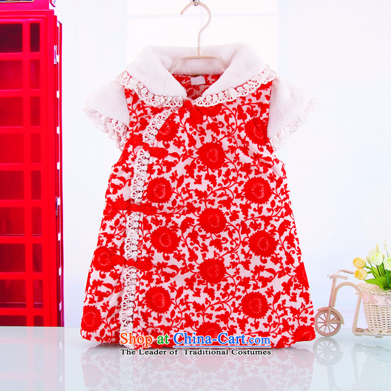 Children stay warm casual Tang dynasty qipao girls winter goodies phoenixes qipao gown of thickening of the Red point and has been pressed, 80(80), shopping on the Internet