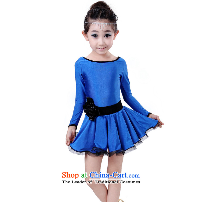 Children of autumn and winter Latin dance wearing long-sleeved girls exercise clothing children Latin dance wearing blue skirt 140 children dance tide not defined in the , , , shopping on the Internet