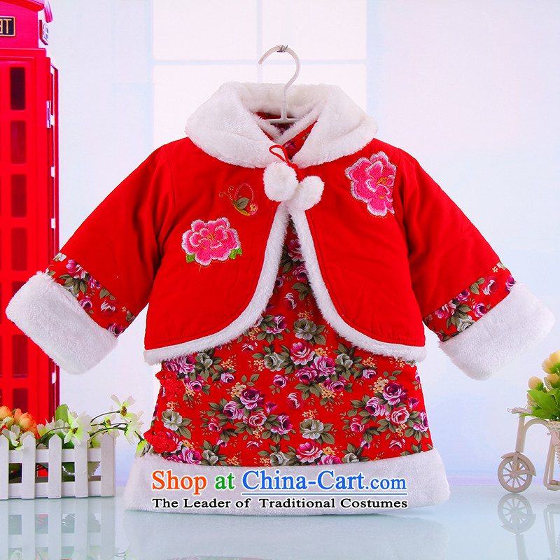 Autumn and winter in new women's child qipao Tang dynasty children in Tang Dynasty shoulder cheongsam 2-3-4-5-year-old female babies qipao Kampala shoulder Kit Red?120