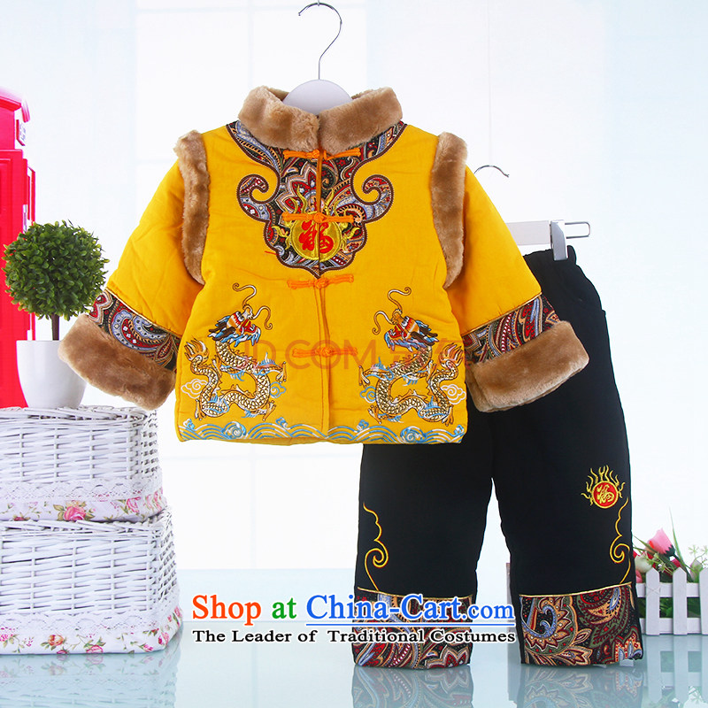 The new Child Tang dynasty infant winter coat boy pure cotton kit kids costume infant warm out service yellow?100