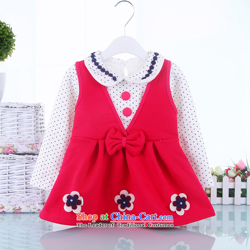The baby girl dresses baby skirts autumn and winter female children's wear long-sleeved skirts reinsert pure cotton lint-free princess skirts 8043 plus rose 110