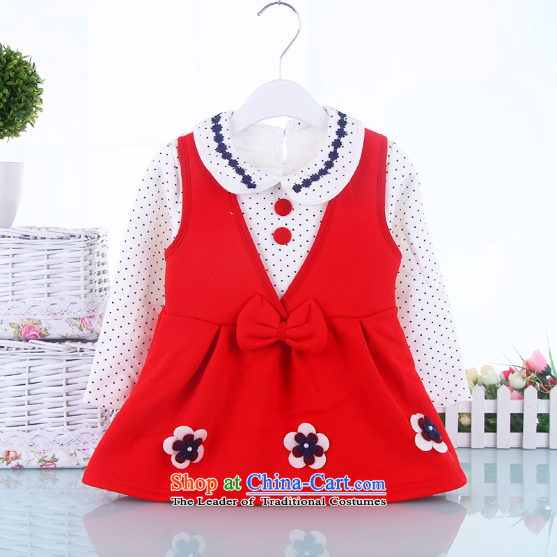 The baby girl dresses baby skirts autumn and winter female children's wear long-sleeved skirts reinsert pure cotton lint-free princess skirt the Dark Blue?100
