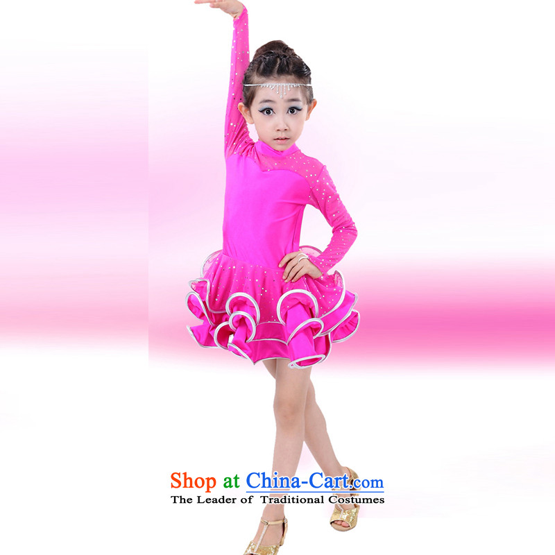 The new 2015 autumn and winter Shao Er Latin Dancing girl children wearing long-sleeved clothing Latin dance serving girls Latin dance skirt exercise clothing rose 120-130 tide not defined in the , , , shopping on the Internet
