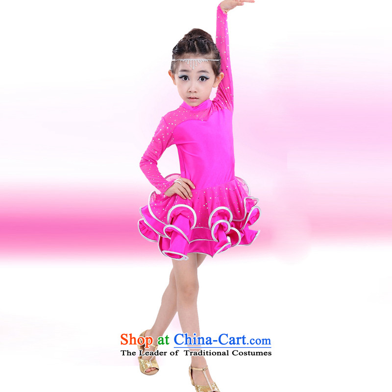 The new 2015 autumn and winter Shao Er Latin Dancing girl children wearing long-sleeved clothing Latin dance serving girls Latin dance skirt exercise clothing rose 120-130 tide not defined in the , , , shopping on the Internet