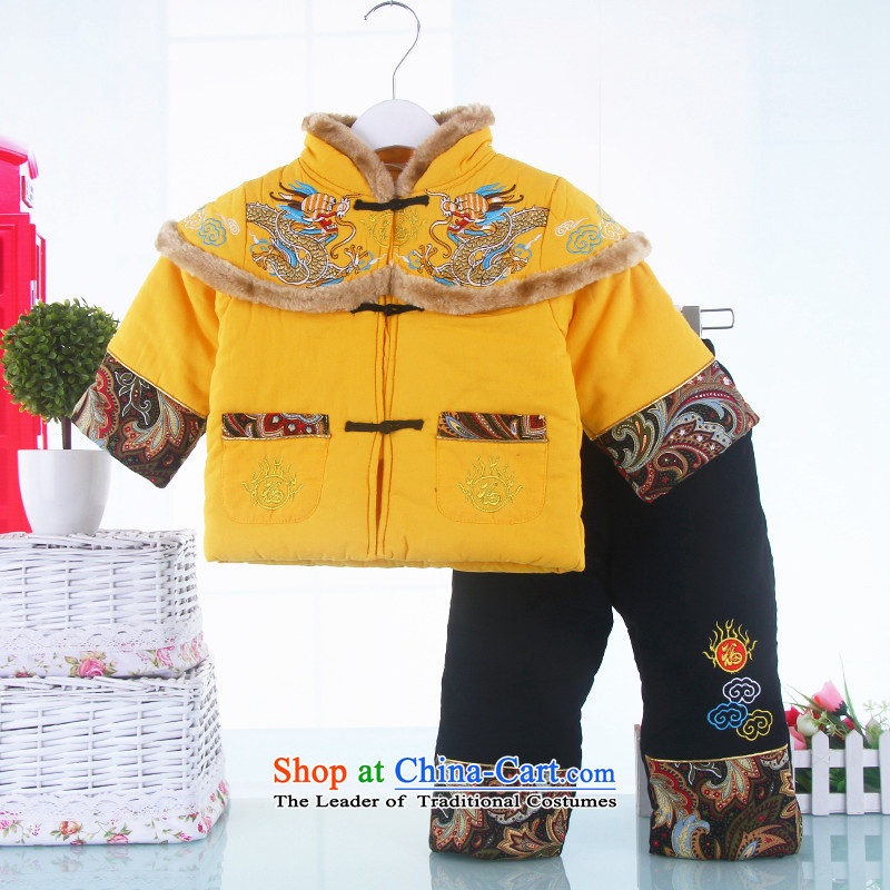Tang Dynasty baby boy winter cotton coat kit boy lint-free cotton-plus Chinese New Year Bonfrere looked as casual dress 2-3-4-5-6 boys aged thick Chinese Tang dynasty out yellow 120-130 Bunnies Services Dodo xiaotuduoduo) , , , shopping on the Internet