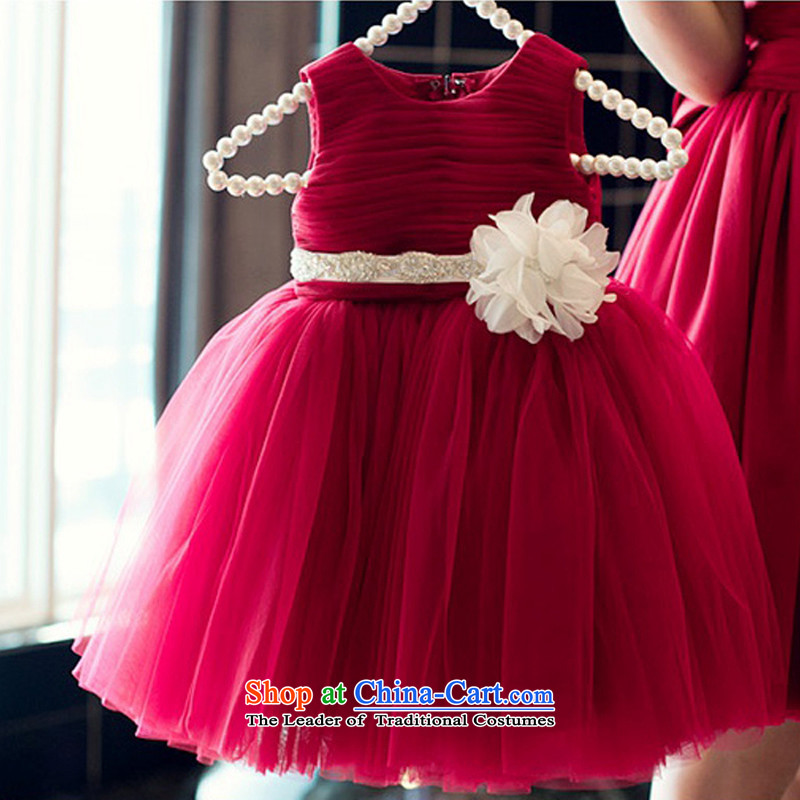 Each Ngai dress skirt flower girl will dress snow white dress dress female Flower Girls clothes girls princess skirts, wine red 150