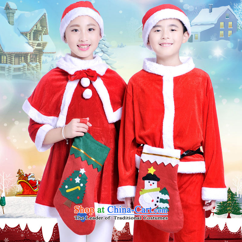 Christmas children will boy Santa Claus clothes girls Christmas service payments scouring pads package parent-child red male 140cm, kit adjustable leather case package has been pressed shopping on the Internet