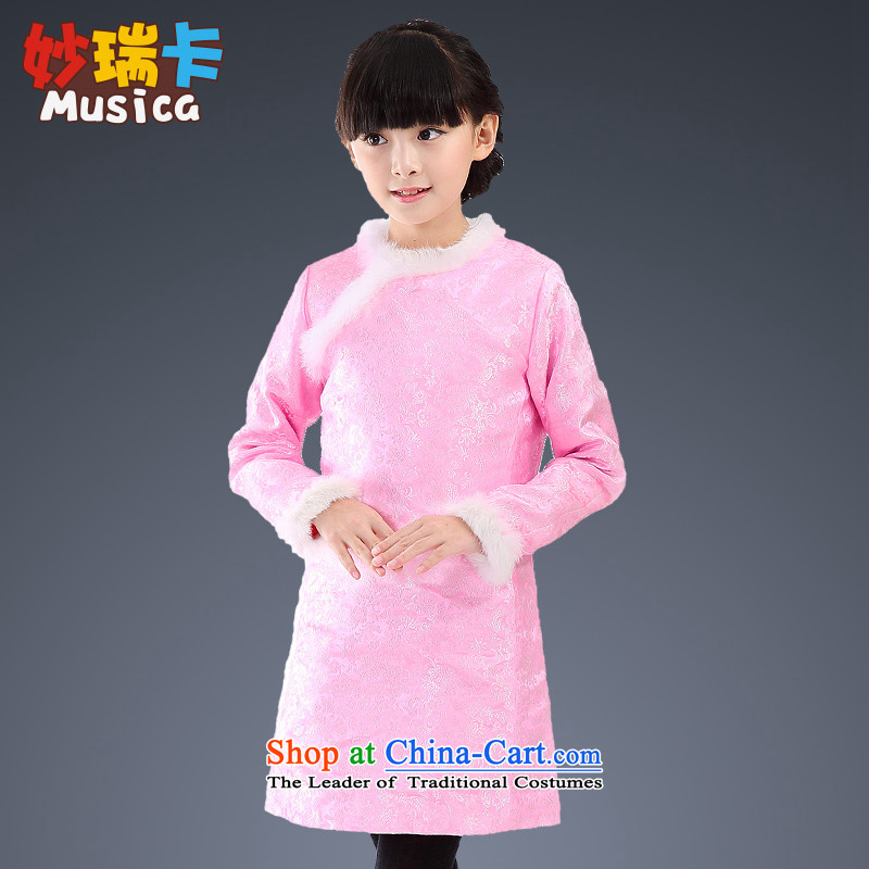 Mya@ 2015 children's wear girls cheongsam dress qipao child long-sleeved CUHK Tang dynasty China wind cotton waffle) folder pink 140 Miu@ , , , shopping on the Internet