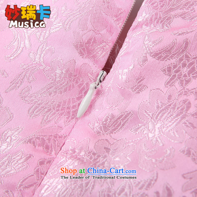 Mya@ 2015 children's wear girls cheongsam dress qipao child long-sleeved CUHK Tang dynasty China wind cotton waffle) folder pink 140 Miu@ , , , shopping on the Internet
