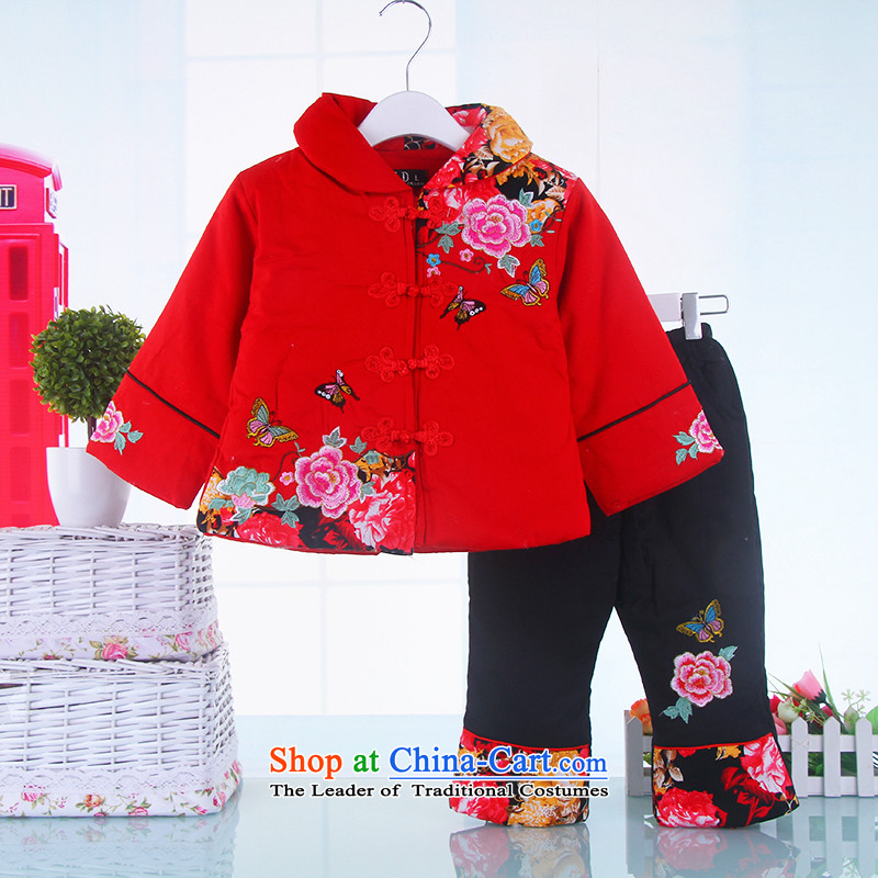 New female child baby basket CUHK clothing plus extra thick winter clothing 2-3-4-5 lint-free-year-old baby Tang dynasty out services Red 120