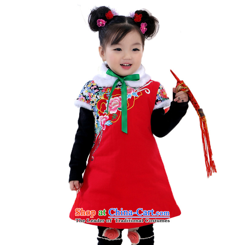Natural children childhood qipao girls autumn and winter cheongsam dress folder Tang Dynasty Show cotton robe with chinese red petticoat 120-130 natural childhood shopping on the Internet has been pressed.