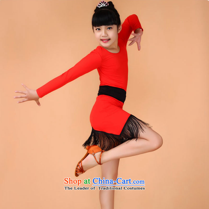 Children will Latin dance set in Latin skirt edging show services serving children Dance Dance skirt the red tapes 170cm, adjustable leather case package has been pressed shopping on the Internet
