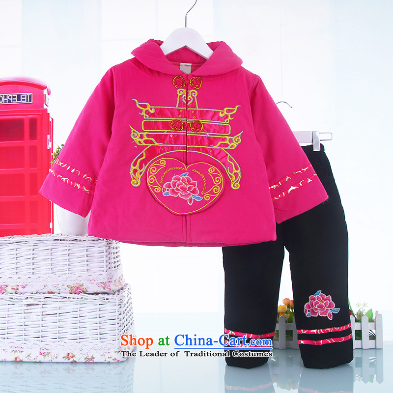 New Year infant children's wear Tang dynasty baby coat jackets with girls aged 0-1-2 thick winter clothing baby cotton apparel rose 110, a point and shopping on the Internet has been pressed.