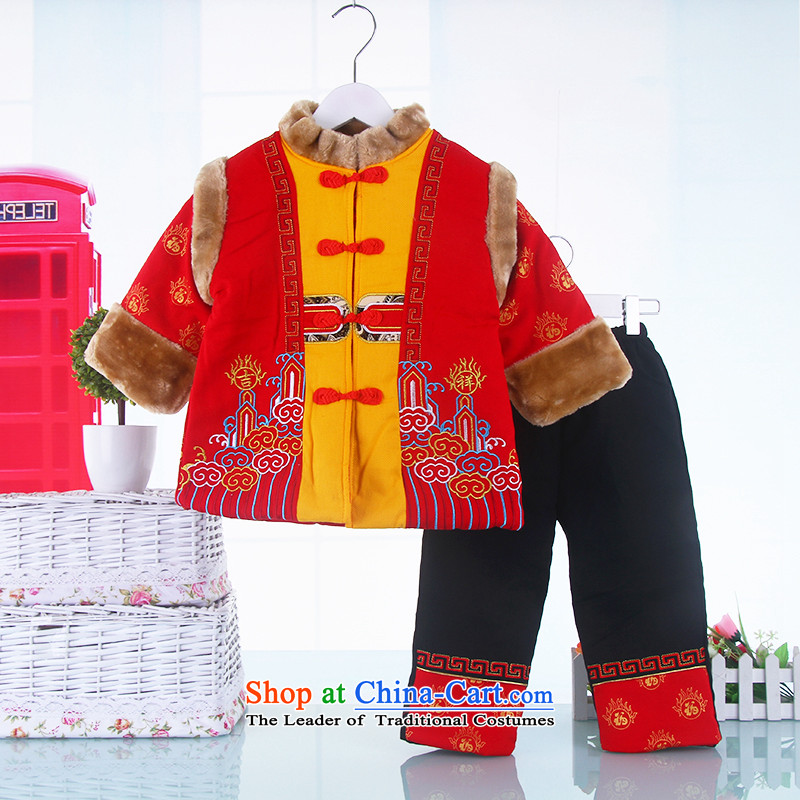 Tang Dynasty children boy New Year Two Kits 1-2-3-year-old infant winter coats baby cotton waffle pack red point and has been pressed, 120(120), shopping on the Internet