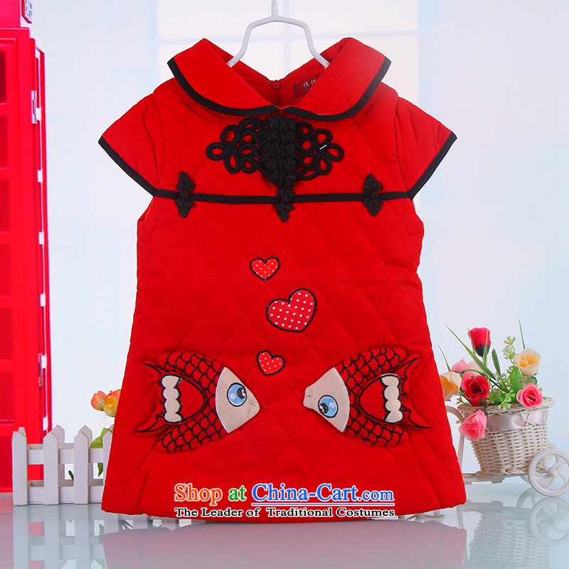 2015 Fall_Winter Collections of children's wear under the new baby girl children of small and medium-sized child thick cheongsam dress suits Red 120