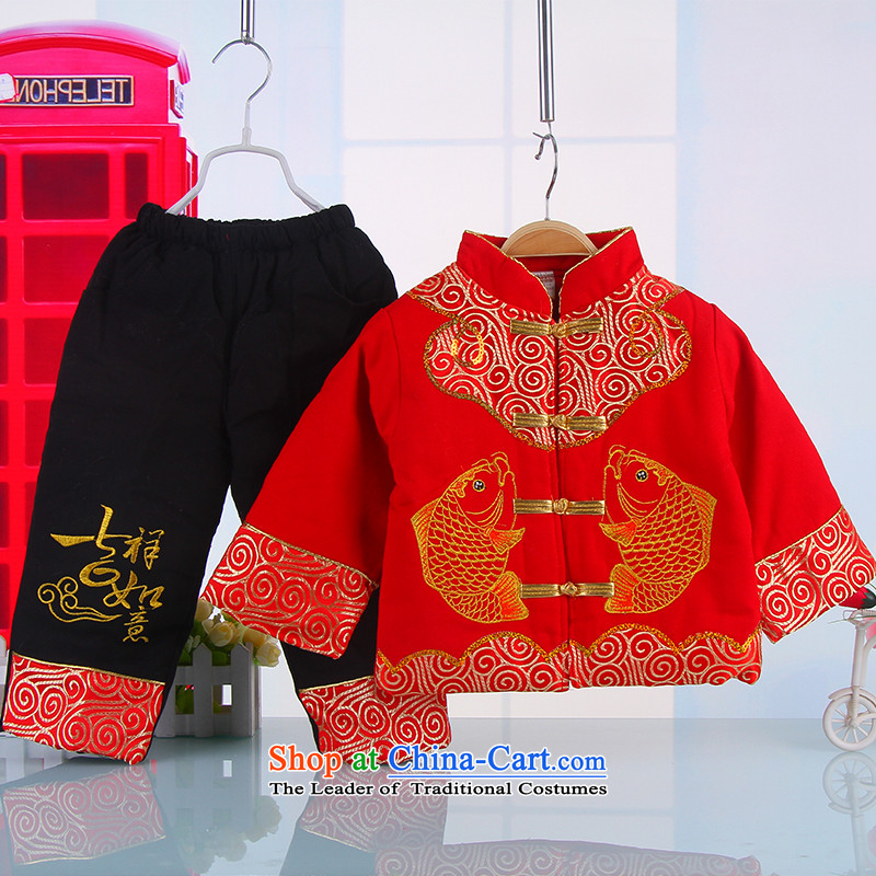 Tang Dynasty children for winter clothing 0-2-3 boys aged Chinese New Year cotton infant children age one baby New Year jackets with red point and has been pressed, 110cm, shopping on the Internet