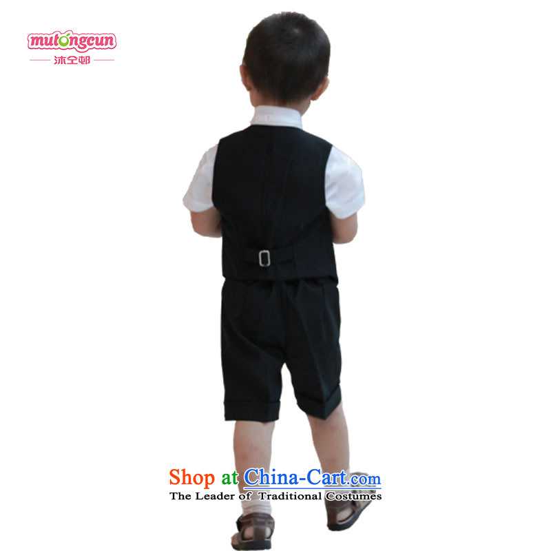 Bathing in the estate boy upscale distinguished strap short-sleeved gown flower of children's wear suits shorts in spring and summer celebrate Children's Day serving birthday wearing black performances, a red dot bow tie strap 120cm, No Mu-Tong Estate Sho