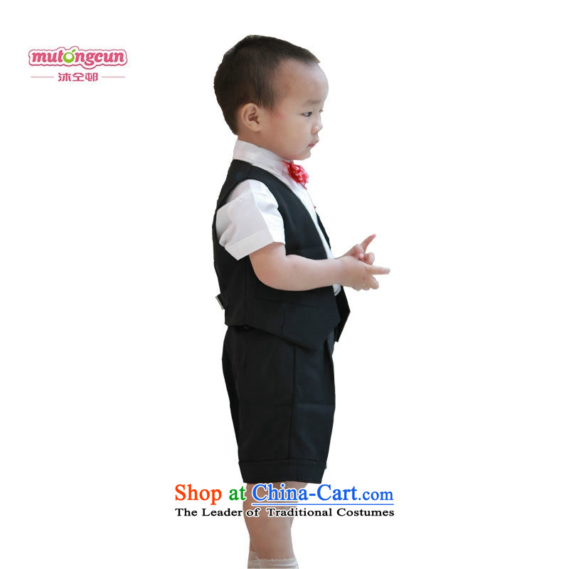 Bathing in the estate boy upscale distinguished strap short-sleeved gown flower of children's wear suits shorts in spring and summer celebrate Children's Day serving birthday wearing black performances, a red dot bow tie strap 120cm, No Mu-Tong Estate Sho