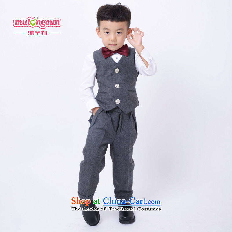 Bathing in the estate of the colleagues of the Child dress woolen suit upscale boy Flower Girls will set five autumn and winter gross kit jacket? thickened the Christmas and New Year birthday wearing dark gray 130cm, warmly welcomes estate shopping on the