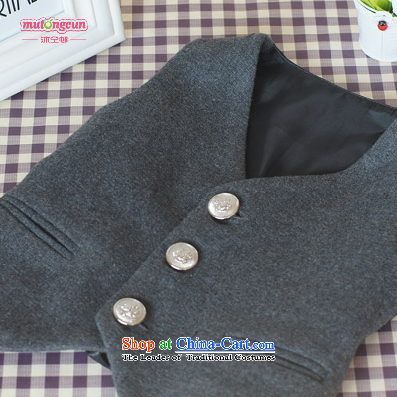 Bathing in the estate of the colleagues of the Child dress woolen suit upscale boy Flower Girls will set five autumn and winter gross kit jacket? thickened the Christmas and New Year birthday wearing dark gray 130cm, warmly welcomes estate shopping on the