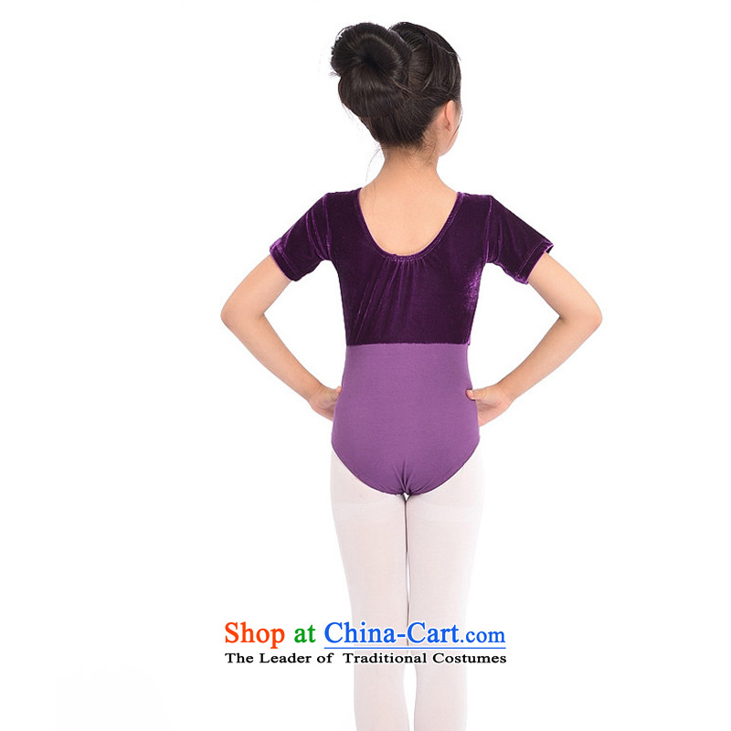 Adjustable leather case gold velour short-sleeved-exercise clothing girls dancing services to leather case package 140cm, Purple Shopping on the Internet has been pressed.