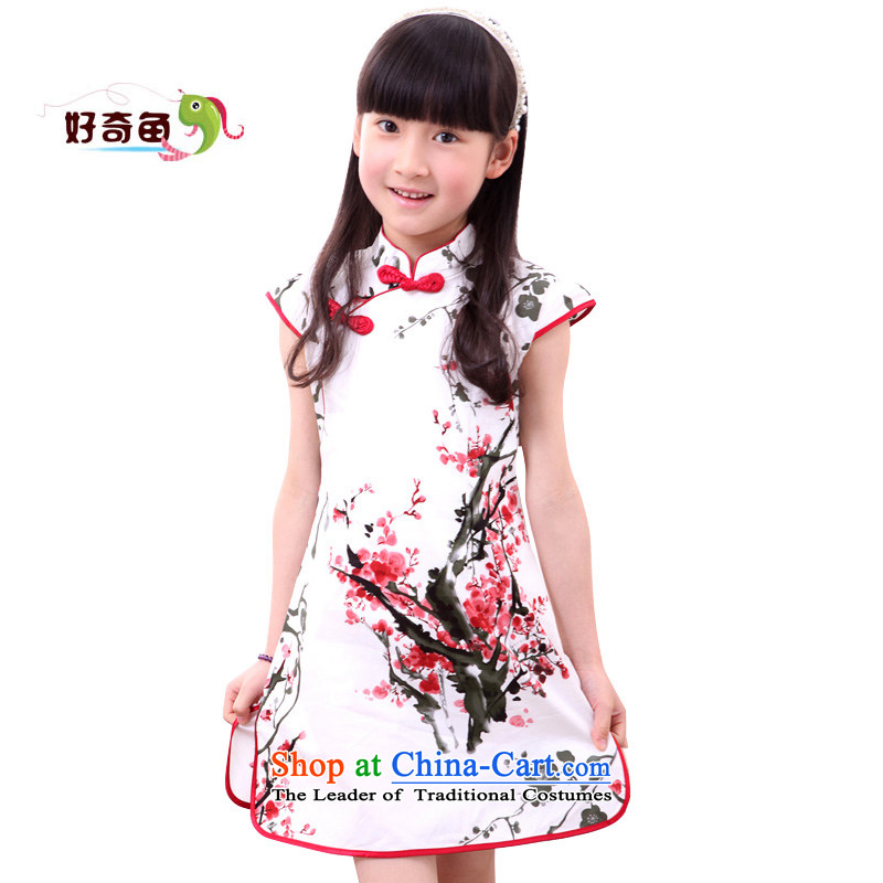 Curious fish summer girls new dress skirt pure cotton qipao children will stamp the Maehyang-language 150 recommendations height 150 Percent