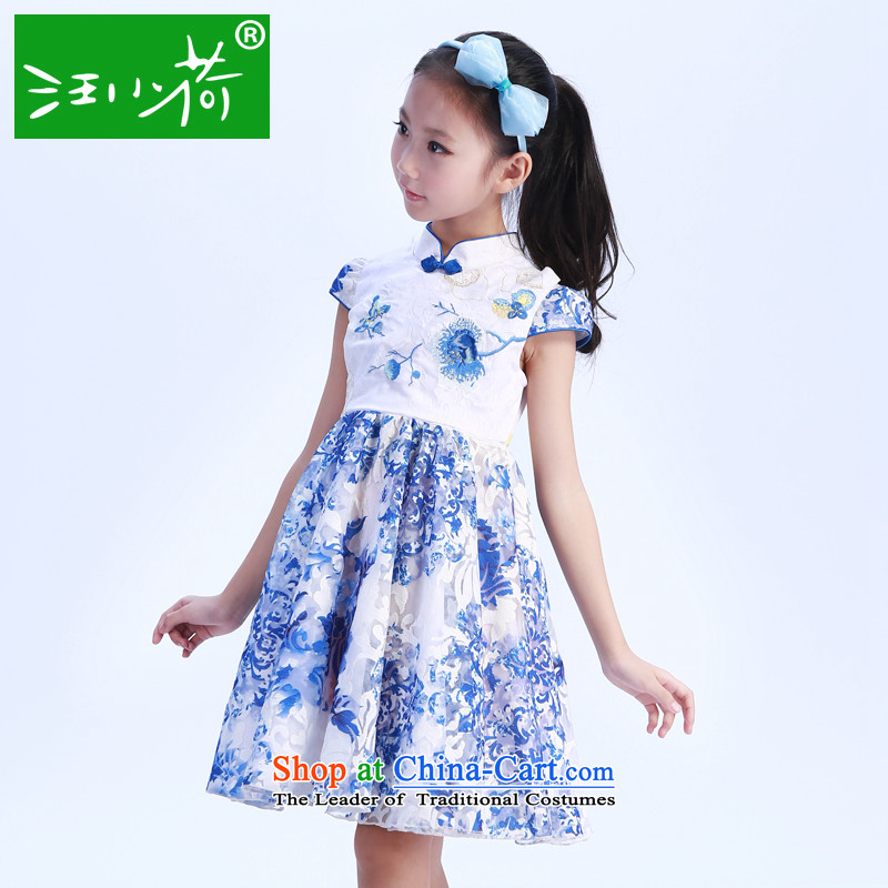 I should be grateful if you would have little girls Wang summer gown dresses D4279B blue 110/95-105cm/, Wang small lotus , , , shopping on the Internet