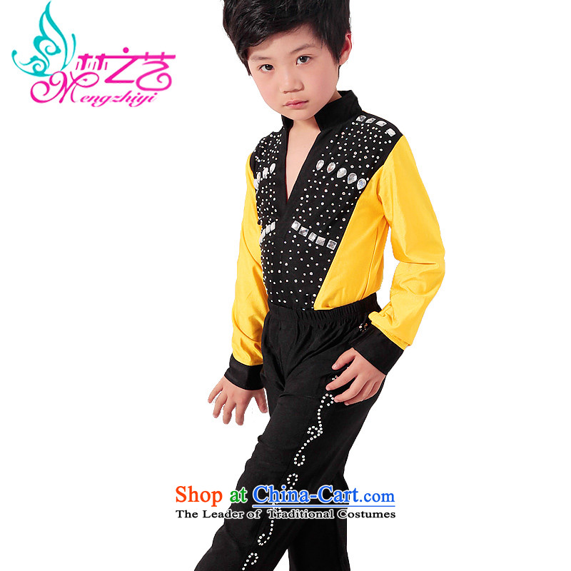 Dream arts children Latin dance wearing the new children's long-sleeved precisely Dance Dance males and services for summer clothing on chip boy MZY-00218 black yellow 120-130 dream arts , , , shopping on the Internet