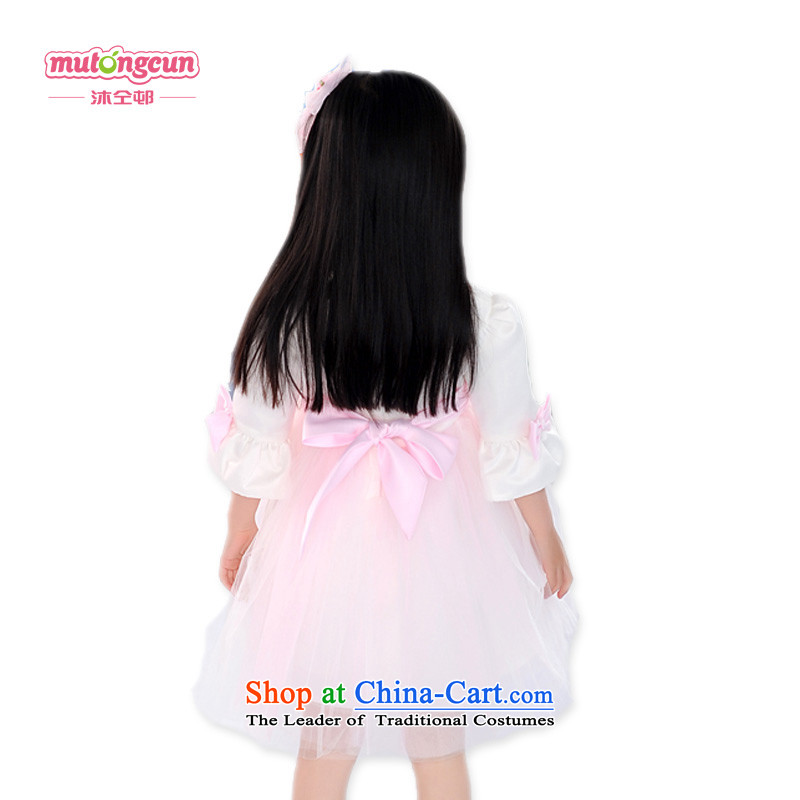 The staff of the new 2015 estate bathing in the wedding flower girls 7 cuff women dress flower girl children dress wedding dress princess girls will dress skirt dress dress in spring and autumn colors 140cm, powder bathing in the estate has been pressed b