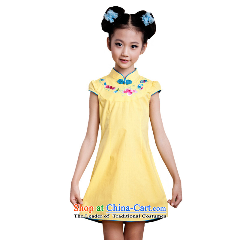 I should be grateful if you would have little girls Wang summer show services qipao H4219E shirt yellow 150/146-155cm/, Wang small lotus , , , shopping on the Internet