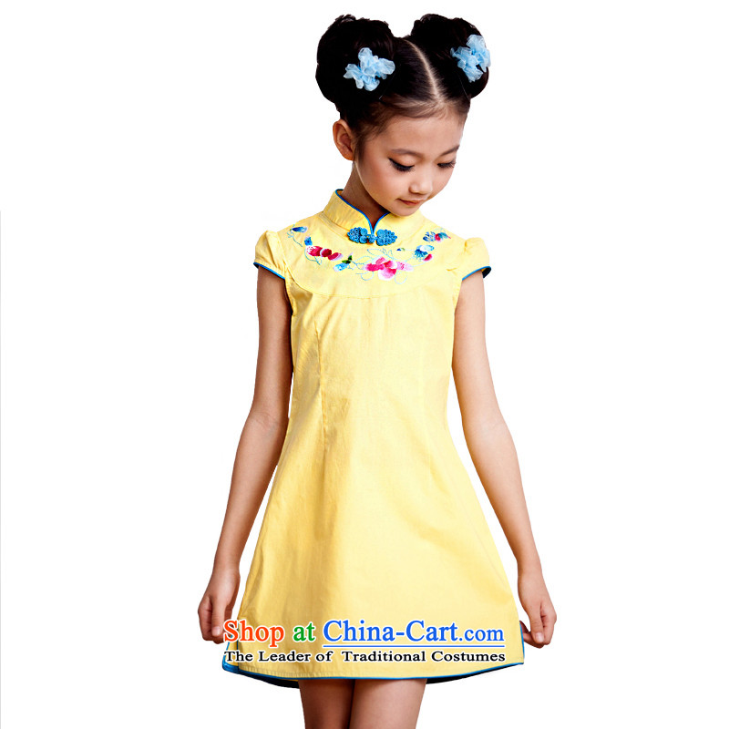 I should be grateful if you would have little girls Wang summer show services qipao H4219E shirt yellow 150/146-155cm/, Wang small lotus , , , shopping on the Internet