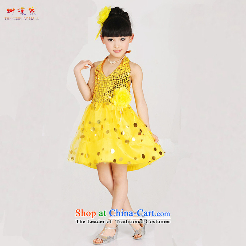 Butterfly house Latin dance wearing girls 2015 New Modern Dance Dance evening celebrate Children's Day children will dress Yellow Butterfly house 160 shopping on the Internet has been pressed.