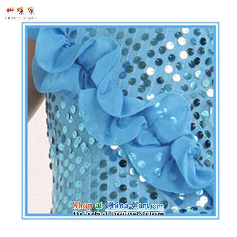 Butterfly house Latin Dancing girl children wearing will show services Stage Costume modern dance on chip dress skirt blue butterfly house 160 shopping on the Internet has been pressed.