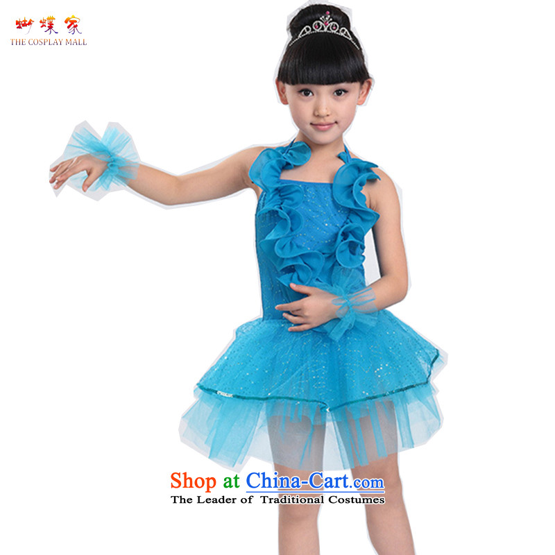 The butterfly house will show a kindergarten children serving Stage Costume 61 children costumes modern Latin Dance Dance skirt Blue 160