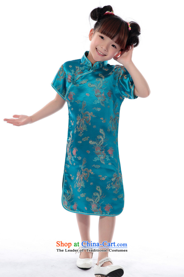 It new summer 2014 Tang dynasty girl children loaded collar brocade coverlets short-sleeved clothing to the dragon small qipao performances, blue  16 pictures, prices, brand platters! The elections are supplied in the national character of distribution, so action, buy now enjoy more preferential! As soon as possible.