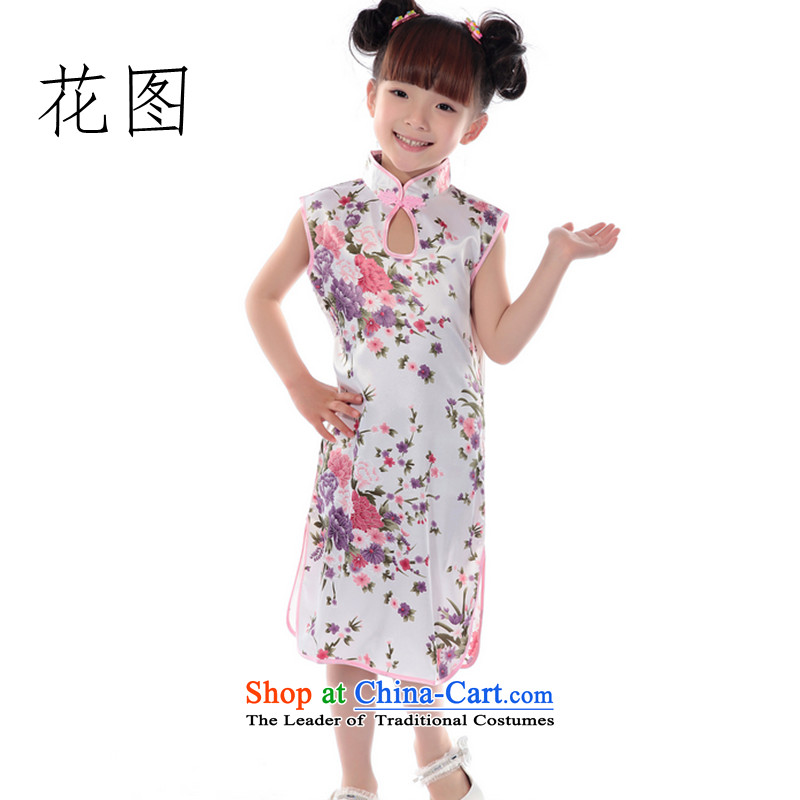 It new summer stylish girl children wearing dresses of small and medium-sized sleeveless small cheongsam Tang dynasty national costumes?- 4 big white spend 10