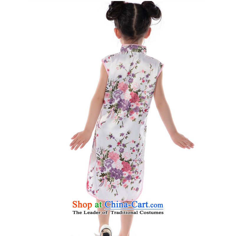 It new summer stylish girl children wearing dresses of small and medium-sized sleeveless small cheongsam Tang dynasty national costumes - 4 big white flower 10, floral shopping on the Internet has been pressed.