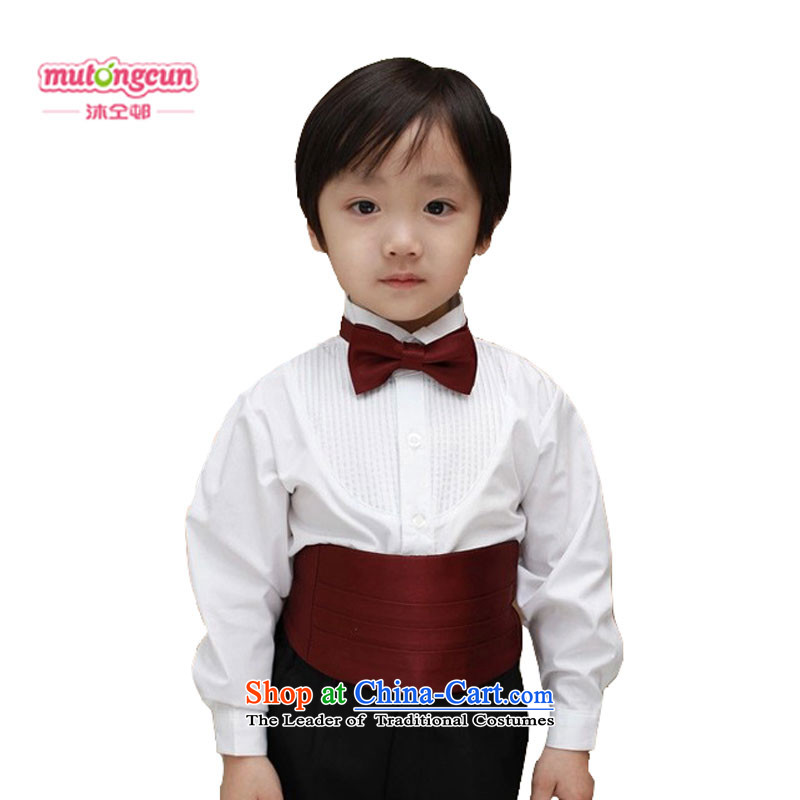 Bathing in the estate boy children colleagues will dress piano music services Korean Flower Girls dress 5 piece white frock coat?YW04?white frock wine red girdles?150cm