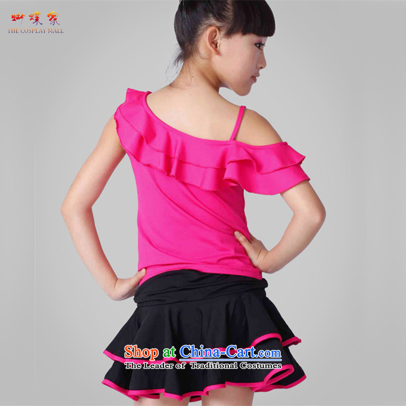 Butterfly house Shao Er Latin dance wearing female children dance performances by the solid color services serving evening COTTON SHORT SLEEVE dance performances two kits of skirt red 160 (150cm tall) Recommendations Butterfly house shopping on the Intern