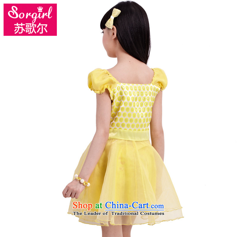 Su Song's Clothes Summer 2015 new girls sweet dress skirt the yarn princess dresses 12394 120 Su Song yellow (sorgirl) , , , shopping on the Internet