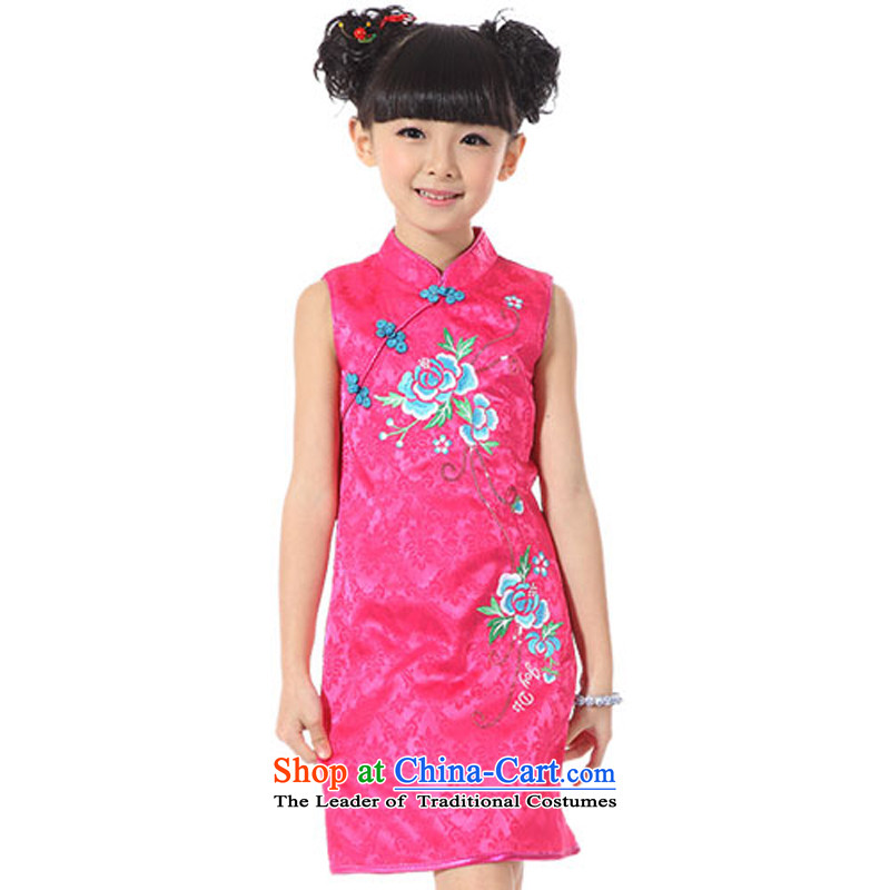 The Burkina found new summer 2015 girls China wind embroidered dress girls dresses of Qipao Red 160