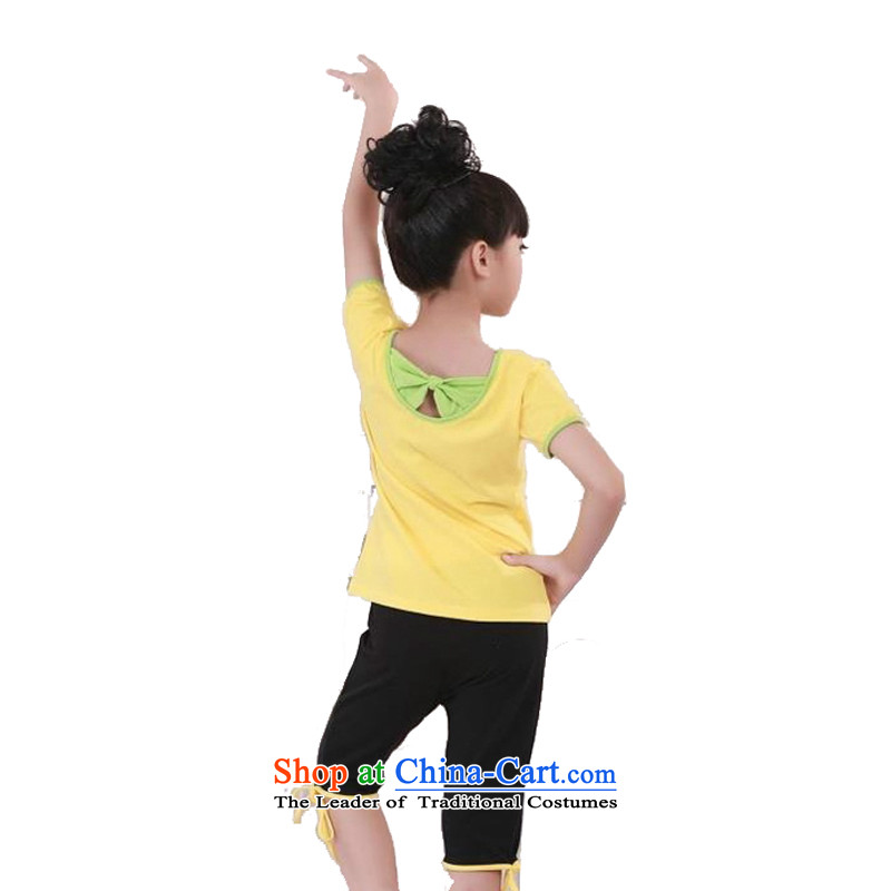 Adjustable leather case package children dance wearing a short-sleeved girls exercise clothing and leather case package 160cm, yellow , , , shopping on the Internet