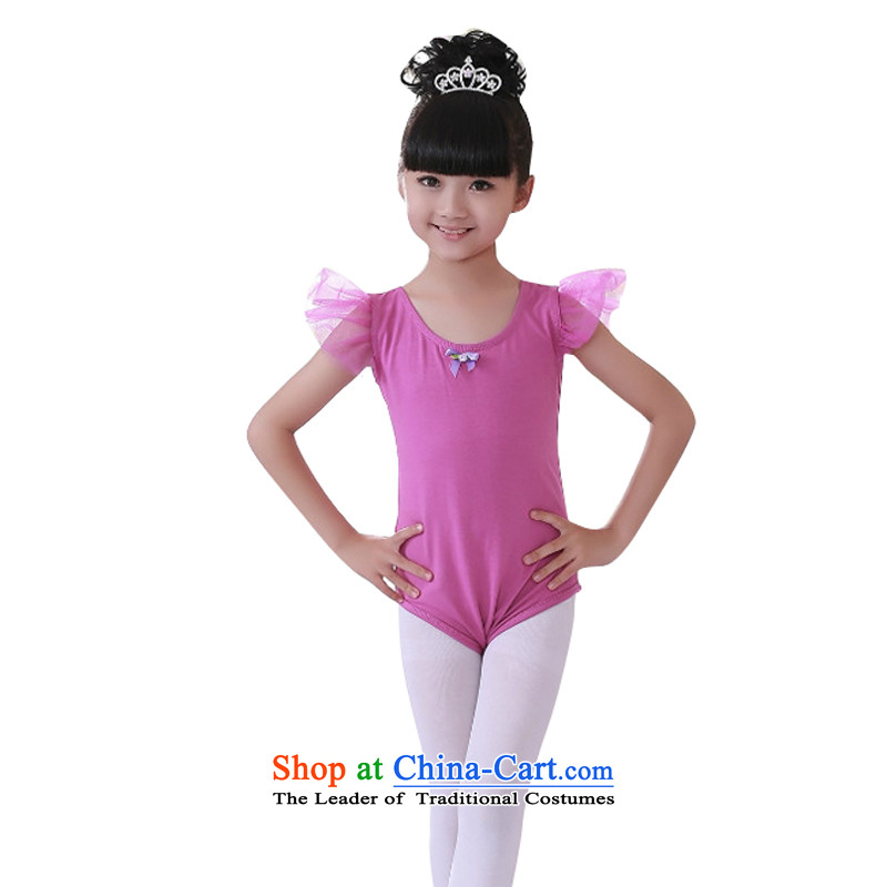 Adjustable leather case package children dance exercise clothing girls serving as gymnastics purple150cm